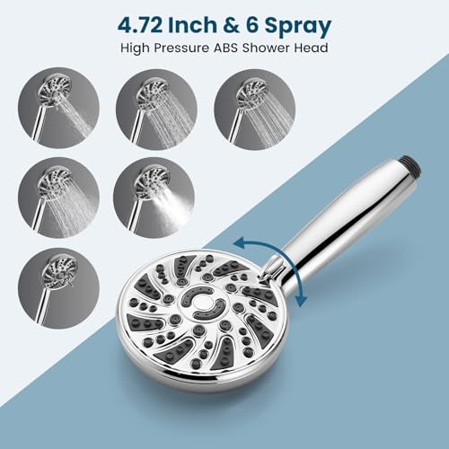 Image of gotonovo Bathroom Shower Head Kit High Pressure Combo System Shower Faucet 6 Modes ABS Handheld Spray Shower Trim Kit Valve Included Shower Head and Handle Set Polished Chrome