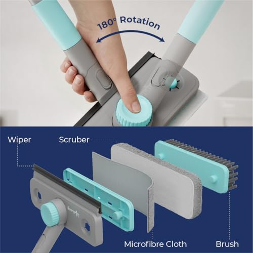 Image of Lifelong 4-in-1 Floor Cleaning Wiper Mop with Long Handle, 360 Degree Rotating Flat Mop for Home, Bathroom & Kitchen, Multi Surface Floor Cleaner with Scrubber Brush, Wet Dry Floor Wiper