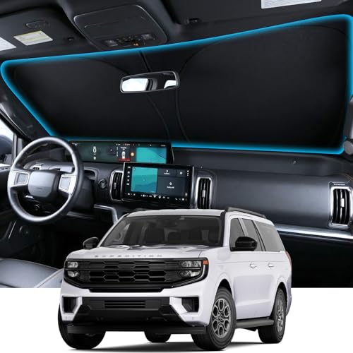 Image of Wigoo for Ford Expedition Windshield Sunshade [OEM Design, 100% Sun Blockage] Foldable Heat Insulation Sun Shade with Storage Bag, for Ford Expedition (2018-2026), Silver Coating