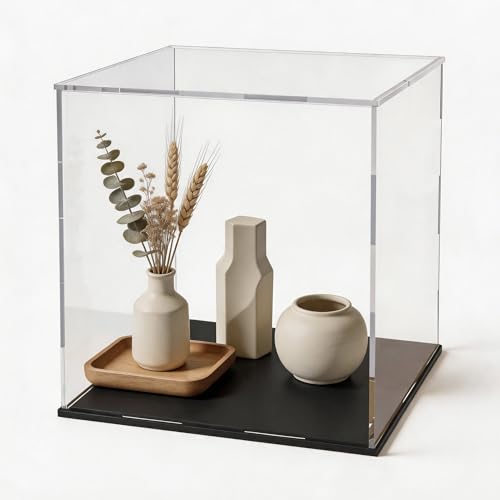 Image of Acrylic Display Case for Collectibles and Toys, Versatile Clear Acrylic Display Box with Black Base for DIY Dollhouse and Tiny House, 12x10x12-inch