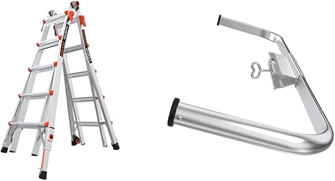 Little Giant Ladder Systems 15422-801 Velocity 22 Type IA w/Ratcheting Levelers Multi-Position Ladder, Ft, Aluminum with Little Giant 10111 Wing Span/Wall Standoff