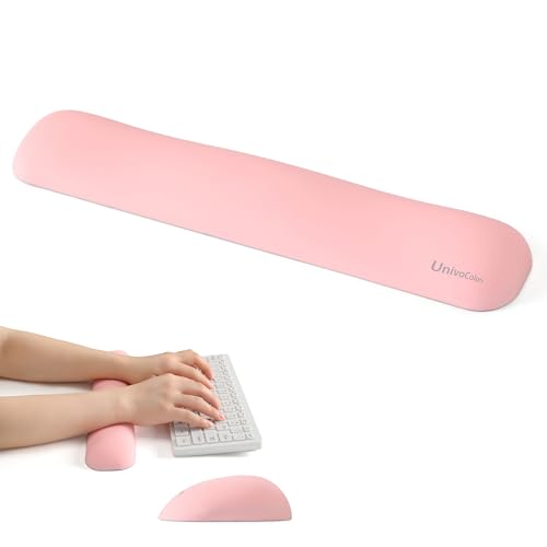 Image of UnivoColors Design-Medium Wave Keyboard Wrist Rest of Medium, Artificial Sheepskin+Memory Foam+Ergonomic+Anti-Slip Gel, Resilience Support During Work and Gaming,Keyboard Accessory,Pink