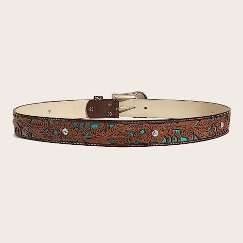 Women's Western Cowboy Belt Floral Embossed Pattern PU-Leather Belt Vintage Cowgirl Belt for Jeans Pants Dresses3