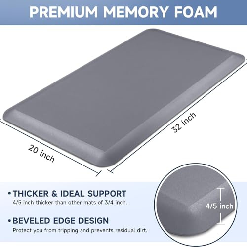 Image of 4 /5 Inch Thick Kitchen Mats for Floor, StepRite Kitchen Rug for Standing Desk, Non-Slip, Thicker, Stain & Water Resistant, Comfort Anti Fatigue Floor Mat for Home, Kitchen, Office - Grey,32 * 20''
