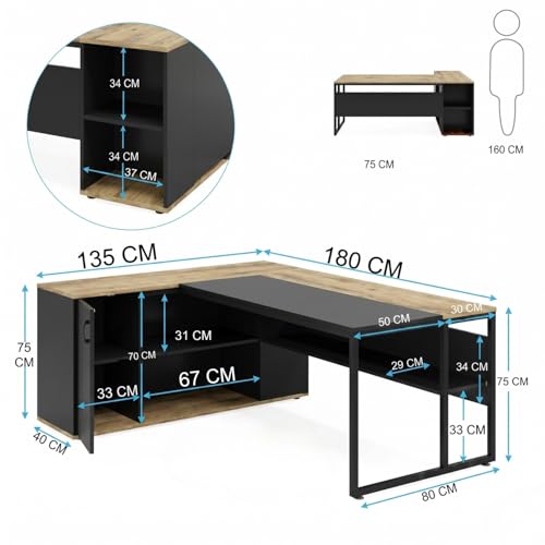 Image of TEKAVO Executive Table for Office | Director Table for Office Cabin | Wood Manager Desk with Storage Door | 180 cm Long Boss Desk | Left Side Storage