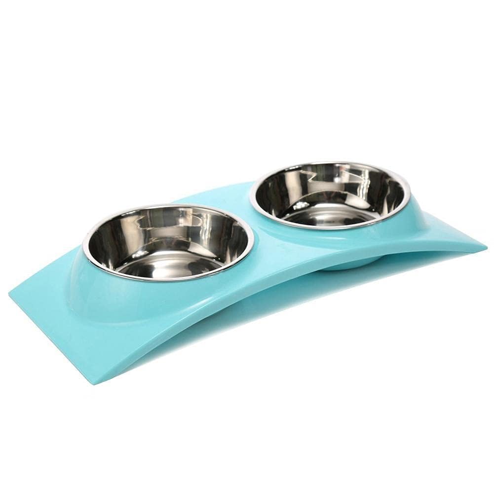 PAWISE Double Dog Cat Bowls Premium Stainless Steel Pet Bowls No-Spill Resin Station, Food Water Feeder Cats Small Dogs.(Blue),38.5 cm,H_6 cm,W_16.5 cm (B0CW3G874M) Amazon Price History, Amazon Price Tracker