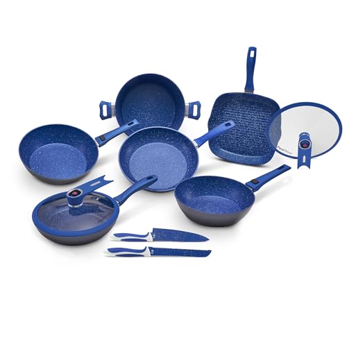 Catálogo de Bateria Flavor Stone - los preferidos. 42 FLAVORSTONE Deluxe Batería de Cocina Family 20 Piezas Azul, Juego de Ollas y Sartenes Antiadherentes, Set de Cocina Completo, Fácil de Limpiar, Uso Diario