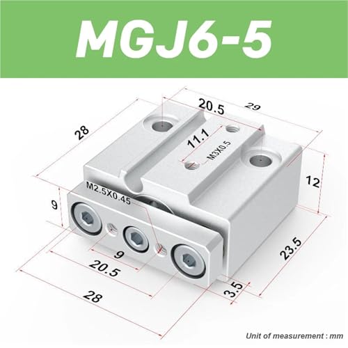 Vérin de guidage miniature MGJ10-15 double tige de précision