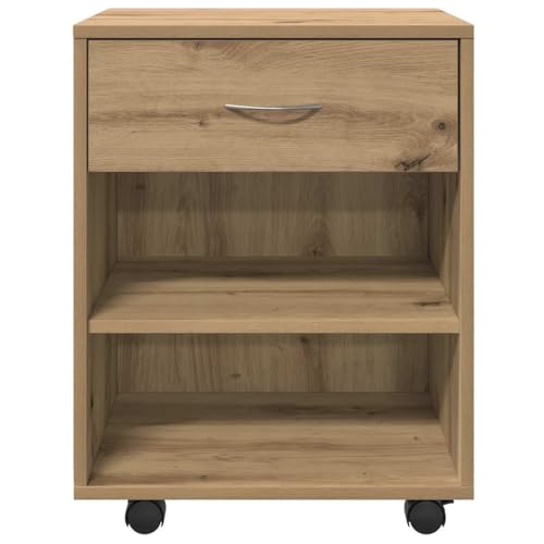 Boîte à roulettes en chêne à tiroir avec compartiment stable de rangement