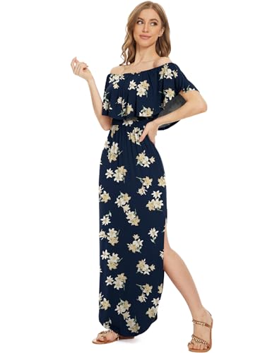 Image of LILBETTER Womens Off The Shoulder Ruffle Party Dresses Side Split Beach Maxi Dress