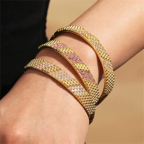 Minimalist Stainless Steel Pink White Cubic Zircon Bangle for Women No Tarnish Gold Plated Women Bracelets Fashion Jewelry 26.2G4