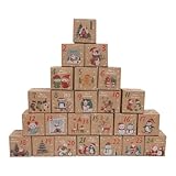 クリスマス ボックス - 24 日間のカウントダウン カレンダー、折りたたみ式ホリデー デコレーション |丈夫な紙素材、子供、大人、パーティー、誕生日、結婚式、イベント、寝室のディスプレイに最適、2.76x2.76x2.76インチ。