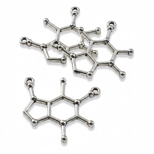Caffeine Molecule Connectors, Zinc Alloy Antique Silver Science Charms, 20