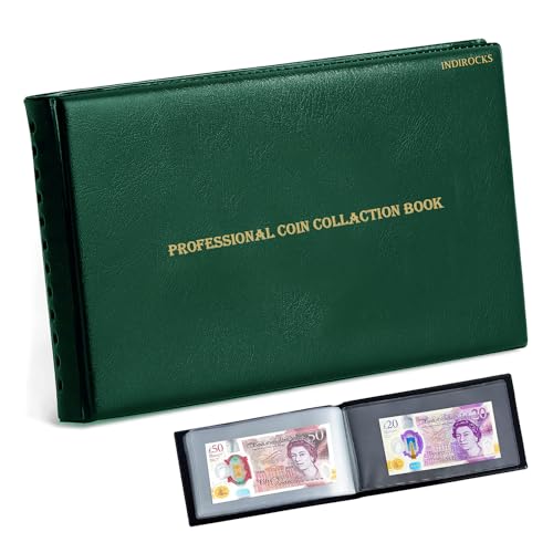 Image of 40 Pockets Banknote Currency Collecting Album - 20 Sheets Clear Dollar /Note Bill Holders World Money Storage Book Collection Supplies Double-Sided Pages for Trading Cards Stamps Tickets-Green