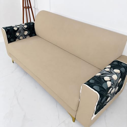 Image of Homerz Premium 'Luxe Series' Sofa Cover | Holland Velvet Fabric | Smooth Finish | Anti-Slip Fleece Backing Couch Protector (Terrace Vein, 2 pc Armrest, Armrest)