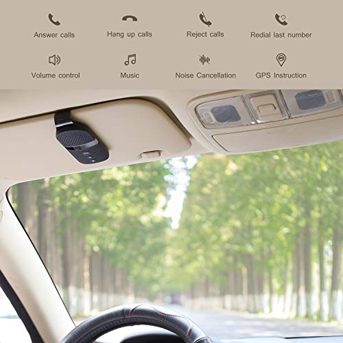Slopehill Bluetooth Car Speaker for Cellphone, Wireless Handsfree Bluetooth Car Speakerphone with Clear Sound for Safely Talking, Driving and Music Streaming, Rechargeable, Visor Clip, Dual 2W Speaker