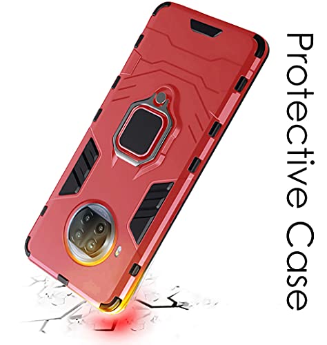 Image of WOW IMAGINE Shock Proof Back Case Mobile Cover for iQOO Z3 (Tough Armor | Hybrid PC + TPU | Full Protection with Ring Holder & in-Built Kickstand | Red)