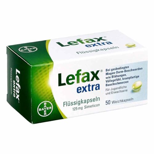 Lefax extra Flüssigkapseln | bei mäßigen Blähungen Druck- und Völlegefühl gasbedingten Bauchschmerzen | leicht zu schlucken | 50 Stück