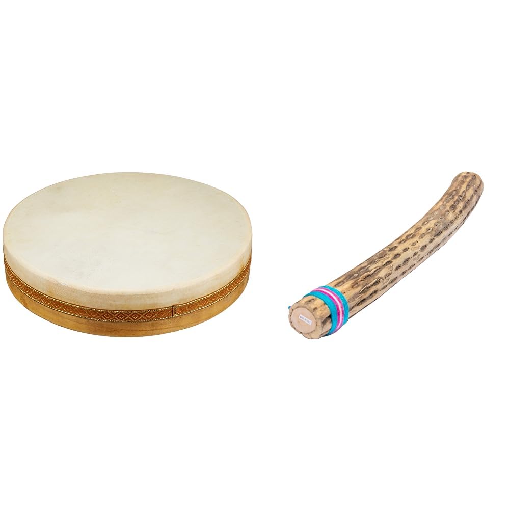 FUZEAU - 9339 - Ocean drum - Tambour océan avec peau naturelle Ø 35 cm - Imite le son de la mer - Relaxation - Musicothérapie - Ambiance nature - Dès 5 ans & 3658 - Bâton de pluie en cactus