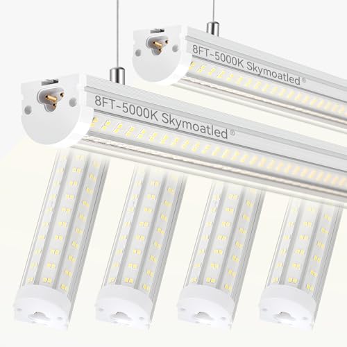 Skymoatled T12 8FT LED Shop Light Garage light,130W 5000K 20800LM Daylight Color,Hanging/Surface Mount,Super Bright,Plug and Play,Linkable Commercial Bay Lighting for Warehouse Basement Workshop 6Pack