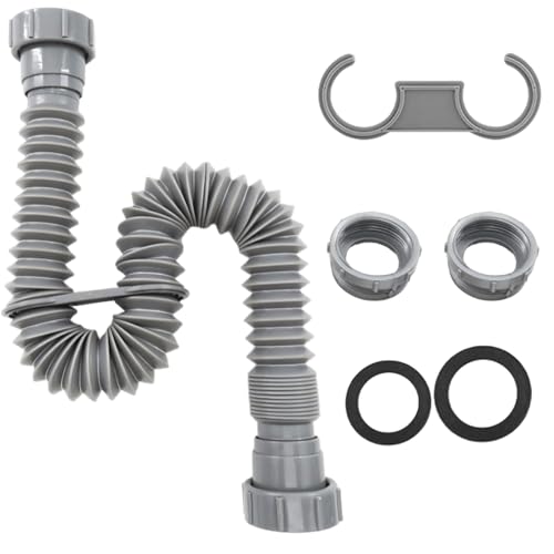 Sink Drain Pipe 1-1/2', Flexible Sink Drain Pipe,Adjustable P Trap for Kitchen Sink Drain and Garbage Disposal, 11'-31.5'P Trap Bathroom Sink, 1-1/4' Adapter Included