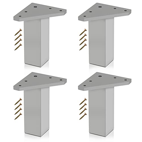 Kukicu ✮ Patas para Muebles ✮ Juego de 4 Pies, Tornillos Incluidos   Color Aluminio Mate   Patas de Resina ABS para Mesas, Mesillas, Mueble Baño, Gabinete, Estanterías (10 cm)