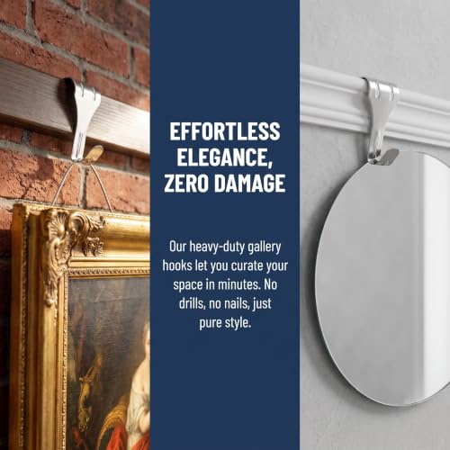 Image of 30-Pack Silver Picture Rail Hooks for Photo Frame Moulding Hanging | heavy duty load capacity, crown moulding compatible, art gallery display, adjustable wire hanging, rust-resistant finish