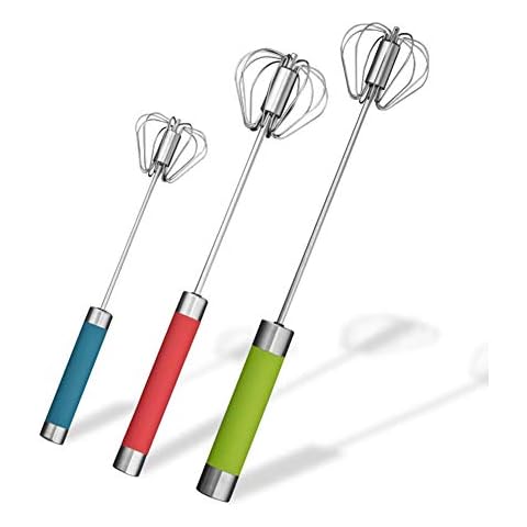 Stainless Steel Semi-automatic Egg Whisk - 3PCS Hand Push Rotary Whisk Blender (3 Colors) Cover