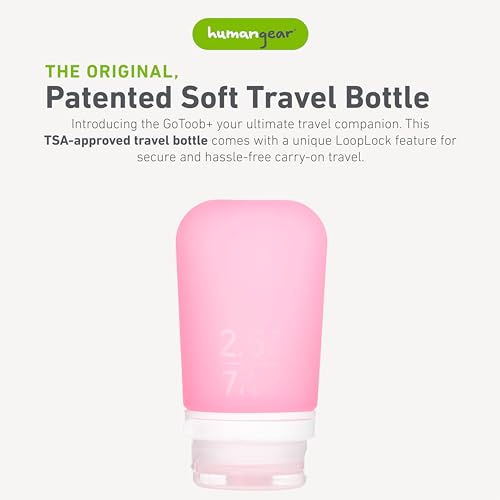 Image of humangear GoToob+ (Medium) | Refillable Silicone Travel Bottle | Locking Lid | Food-Safe Material | Pink, Medium (2.5 fl.oz.; 74ml)