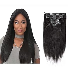 100% Real Human Hair Clip In Hair Extensions Yaki Straight Remy Virgin Hair Clip Ins Italian Thick Straight Full Head Jet Black African Americans For Black Women 7pcs/set 120g/set 14 Inch