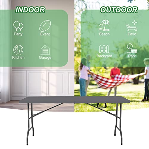 Rainberg 6ft Heavy Duty Plastic Folding Table for Picnic, Camping, Garden, Outdoor Dining, BBQ (Grey, 180cm x 75cm) - Image 7
