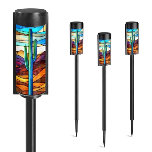 4 Pack Solar Lights Outdoor Decorative Waterproof LED Solar Pathway Lights Multi Dimensional Stained...