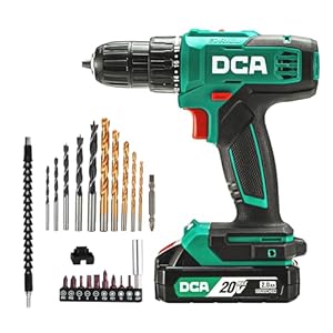 DCA Cordless Drill Set, 354 in-lbs Torque, 3/8″ Keyless Chuck, Electric Power Drill with 2.0Ah Battery and Charger,18+1 Position,25-Piece 20V Drill Driver Kit, ADJZ2035