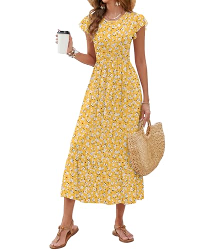AUSELILY Womens Summer Maxi Dresses 2025 Casual Ruffle Sleeve Crewneck Loose Flowy Tiered Beach Sundress with Pockets2