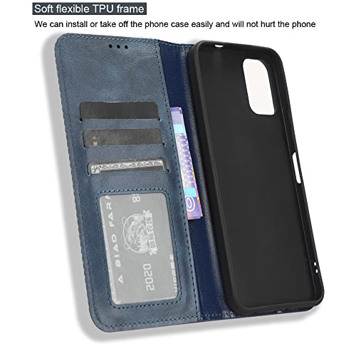 COMAKU Retro Folio Case for Nokia C32, Premium Leather Cover with Wallet Cash Card Slot - Blue - Image 3