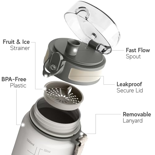 Image of Embrava Sports Water Bottle (32oz, White) Fast Flow Flip Top Lid