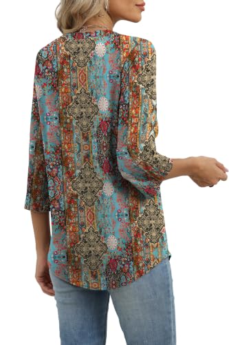 Image of XIEERDUO 3 /4 Length Sleeve Womens Tops V Neck T Shirts Both Side Buttons Blouses Business Casual Outfits Loose Fit