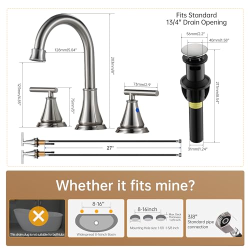 Fransiton 8 Inch Widespread Bathroom Sink Faucet 3 Hole, Brushed Nickel Bathroom Faucet With Metal Pop-Up Drain Assembly thumb #1