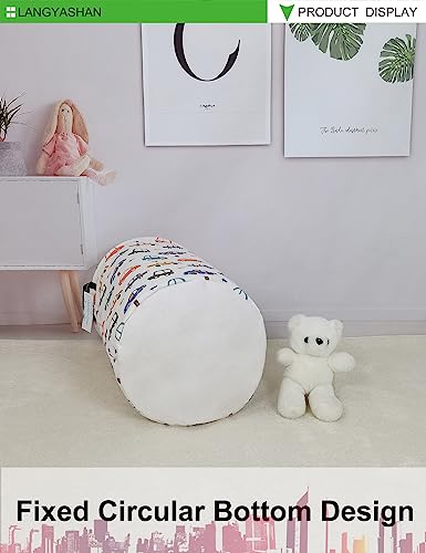 Image of Laundry Basket Canvas Fabric Collapsible Organizer Basket for Storage Bin Toy Bins Gift Baskets Bedroom Clothes Children Nursery Hamper (Round Color Cars)
