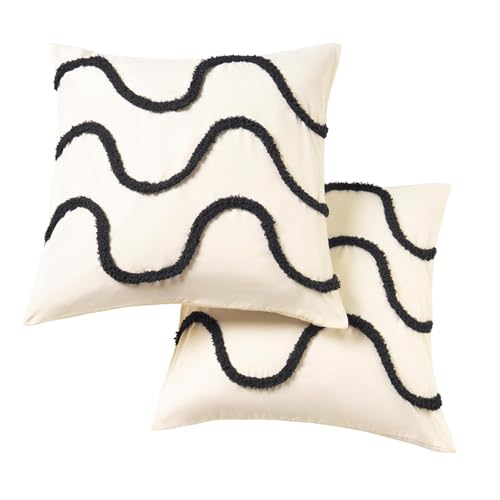 Image of OHS Tufted Wave Cushion Covers 45 x 45 Set of 2, Gifts for Women Super Soft Decorative Square Throw Pillow Cover with Invisible Zipper Sofa Cushions Home Decor for Bedroom Living Room, Mono