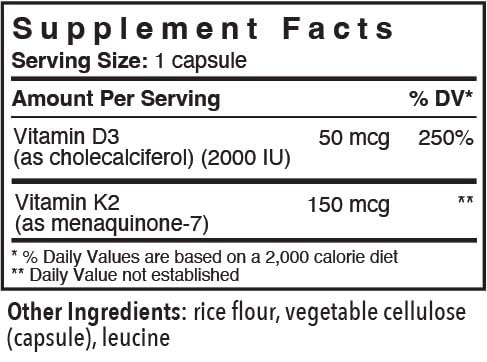 Patient One Vitamin K2 and D3 | Supplement to Support Bone and Heart Health* | with 150 mcg K2 (as MK-7) and 2,000 IU D3 | 60 Capsules