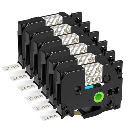 6PK TZE-231 BLANC 12mm���x�����[�J�[�p�̌݊����̂���e�[�vTZ-231 221 211���f����PT-H100���x���v�����^�[�ɓK�����܂�(Gold on Clear 6pk)