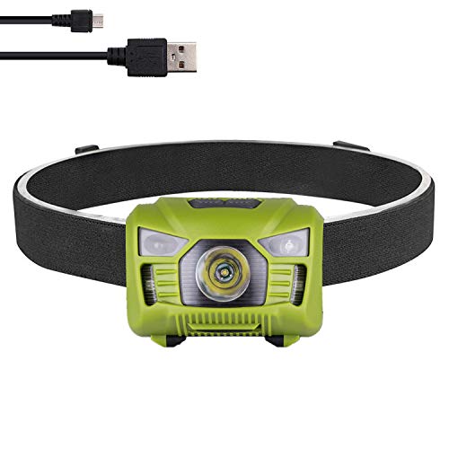 USB Headlamp,Bright 650 Lumens Rechargeable Lightweight Sensor LED Headlamp w/Red Light,Outdoor Head Lamp Flashlight Waterproof for Running Fishing Spot Flood Beam,Adjustable Headband for Kids Adult