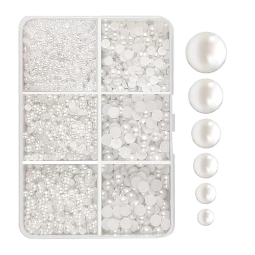 7600 Pcs Flat Back Pearl White Pearl Half Round Flat Back Beads Half Round Pearls for Jewellery Making Crafting Necklaces Bracelets Earrings Rings Jewelry Making Supplies(1.5/2/2.5/3/4/5mm)