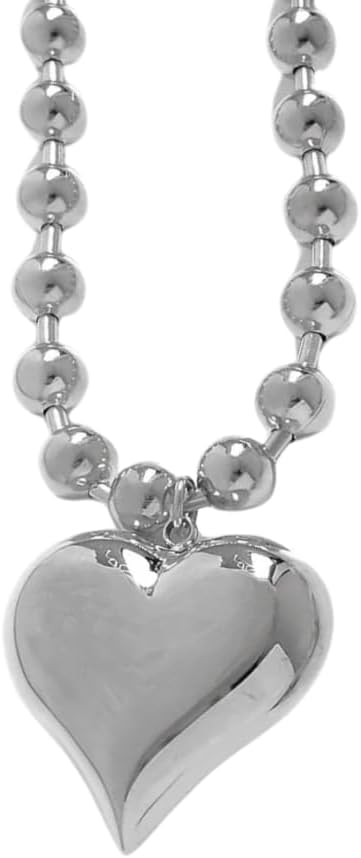 Pierced Owl Stainless Steel Puffy Heart Ball Chain Necklace