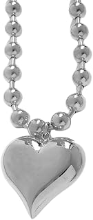 Pierced Owl Stainless Steel Puffy Heart Ball Chain Necklace