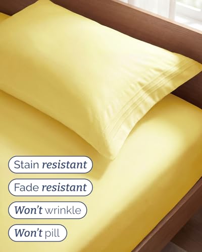 Twin Size 3 Piece Sheet Set - Comfy Breathable & Cooling Sheets - Hotel Luxury Bed Sheets for Women & Men - Deep Pockets, Easy-Fit, Extra Soft and Wrinkle Free Sheets - Yellow Oeko-Tex Bed Sheet Set — view 5