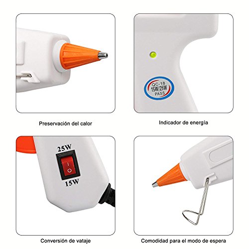 E·Durable Mini Pistola manualidades con 50 Piezas Barras de Pegamento para DIY Pequeño Arte, Empaques, Reparaciones Rápidas y en el hogar, oficina y escuela, (15W~25W, Blanco) …