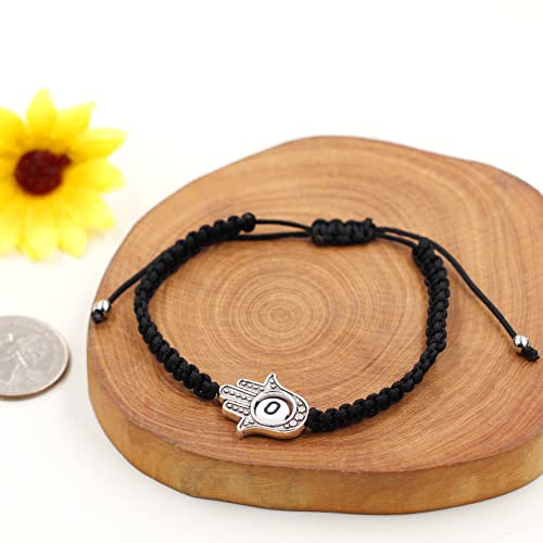 Image of Uloveido Customized A to Z 26 Letters Hand of Fatima Bracelet - Fatima Hamsa Hand Evil Eye Protection Bracelet Lucky Charm Adjustable Braided Black String