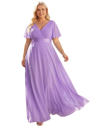 Image of Ever-Pretty Women's Chiffon Formal Evening Dresses for Curvy Women V-Neck Plus Size Floor Length Bridesmaid Dress